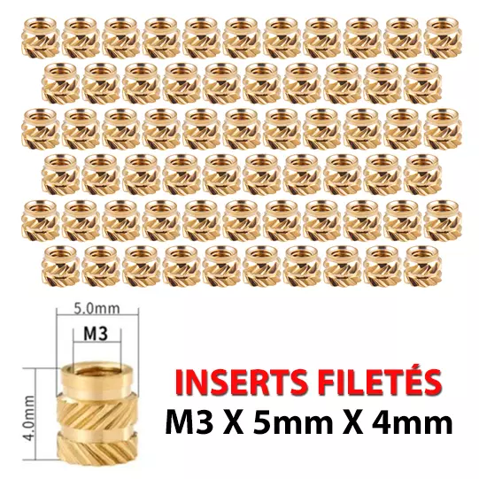 Lote mini inserto roscado M3x5x4mm tuerca moleteada de latón para piezas...