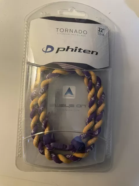 Phiten Tornado Titanium Necklace 22" Purple/Gold Made in USA Nylon