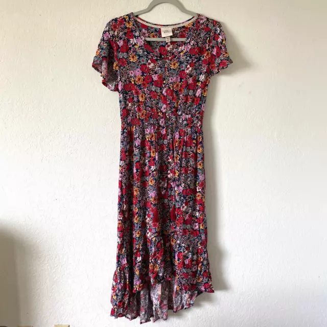 Knox Rose Womens Dress Floral Maxi Size XS Button Down Smocked Short Sleeve