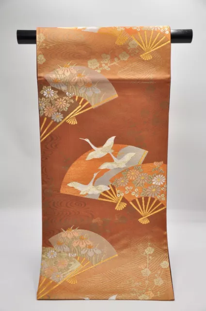 Vintage Japanese Kimono Fukuro Obi Silk Classic Lucky Pattern Brown JPS0007