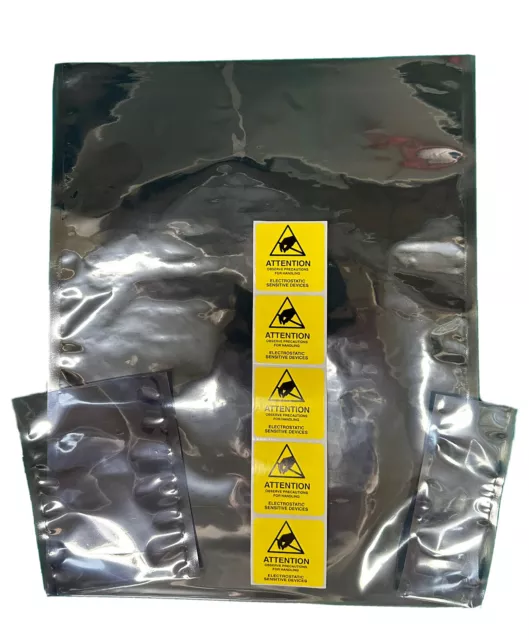 ESD Anti Static Shielding Bags Assorted Sizes 2 4 6 12 16", 3 mil, Flat Open Top