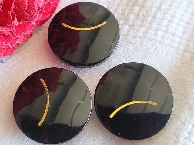 trio  Boutons vintage NOIR inclusion doré  2,2 cm à pied G14T
