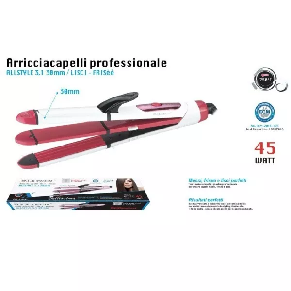 Arricciacapelli Professionale Piastra 3in1 Pi-ca014 Capelli Mossi Lisci Frise 45