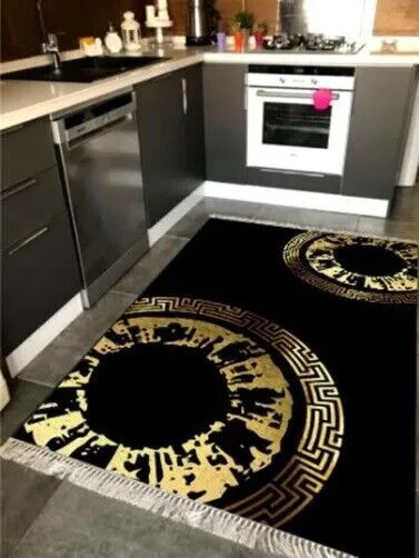 Tappeto lavabile antiscivolo per soggiorno, cucina, ingresso, colore oro nero