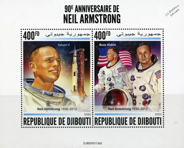 NEIL ARMSTRONG NASA Astronaut 1st Man on Moon Space Stamp Sheet (2020 Djibouti)