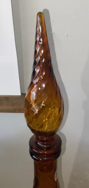 Amber Swirl Pattern Glass Genie Bottle/Decanter Mid-Century Italian 22.5” Tall 3