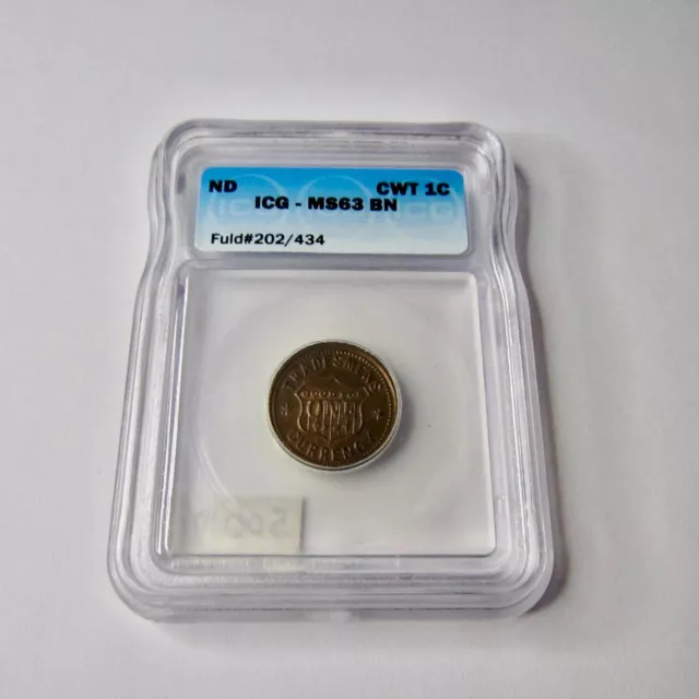 No Date Civil War Token Tradesmens Currency One Cent Eagle 202/434A ICG MS63