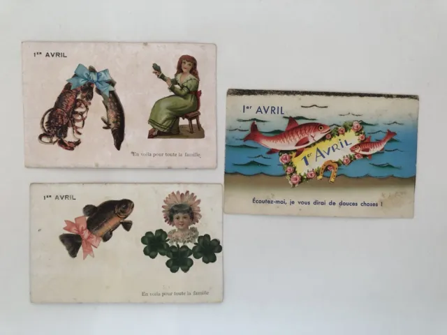 Vintage French Postcards April 1 1er Avril April Fish Day Set Of 3