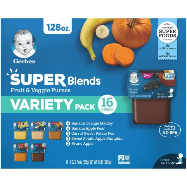 2nd Foods Natural for Baby WonderFoods Baby Food, Variety Pack,4 oz Tubs(32Pack)