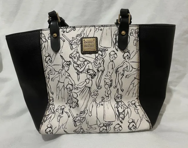 Dooney & Bourke Disney Parks Peter Pan Leather Blk Wh Tote 2017 Limited Preowned