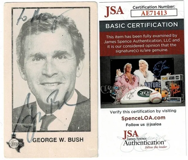 George W. Bush Signed Team Card Texas Rangers 43rd USA President JSA Auto