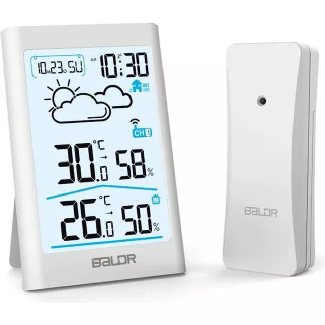 BALDR STATION MÉTÉO sans fil Détecteur intérieur/extérieur Horloge HD  portée 80M EUR 38,99 - PicClick FR