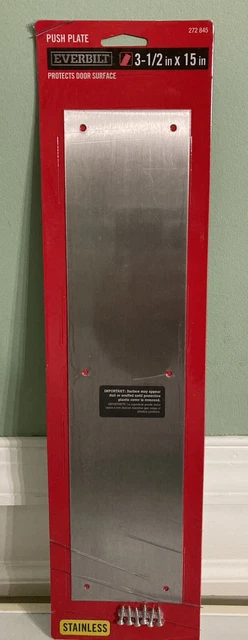 Placa de empuje de acero inoxidable para puertas Everbilt 3 1/2"" x 15"" - nueva