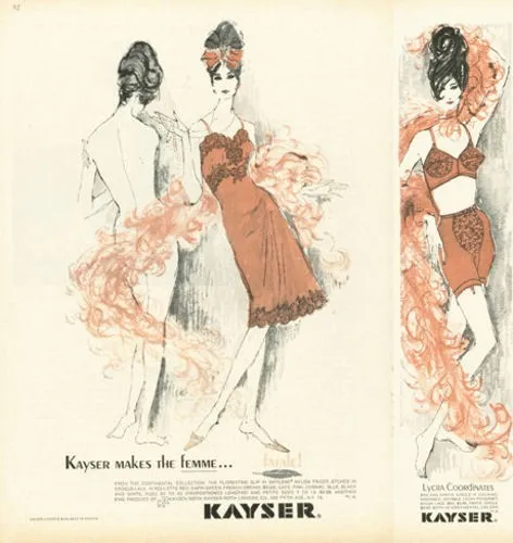 1961 Kayser Fashion PRINT AD Femme...Fatale Continental Collection 2pc ART