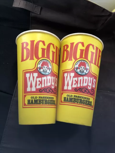 2 1980's, Wendy's Fast Food  NOS Large Wax Paper Cup Biggie Size Rare!!!