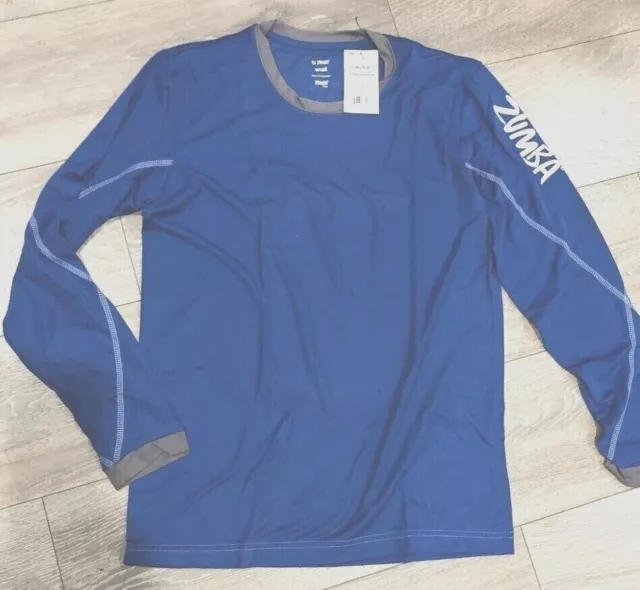 mens blue long sleeve T shirt top Zumba gym fitness Dance training cool, New