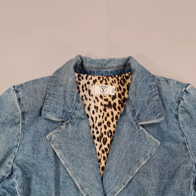 Valentino Womens Denim Jacket Blue 14 UK Cotton Leopard Lining Italy 2