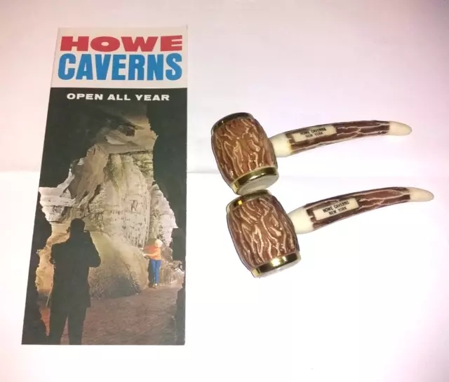 Vintage Howe Caverns Brochure and Pipe Salt & Pepper Shakers New York Souvenir