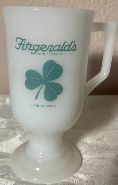 Vintage White Milk Glass Pedestal Style Irish Coffee Mug Fitzgerald's Reno NV