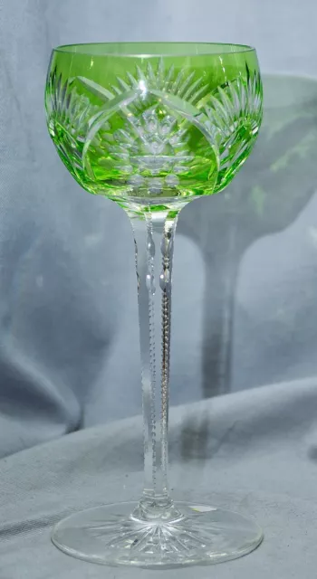 Verre à Vin Rome Cristal de Plomb, Vert Plaquer, Vieux , 1920 1930,19,3 CM
