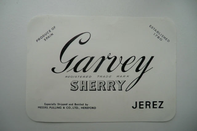 Mint Garvey Sherry Spain Bottled By Wm Pulling Hereford  Brewery Bottle Label