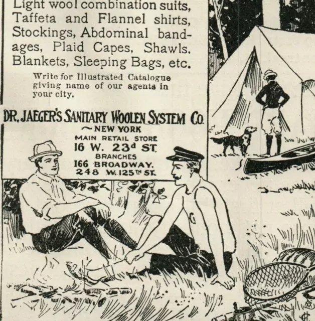 1898 Dr. Jaegers Sanitary Underwear Men Camp Canoe Dog Tent Fishing Pole Ad A021