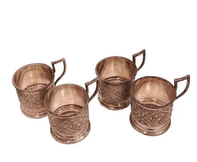 Vintage Persian Silver Tea Glass Holders Set of Four