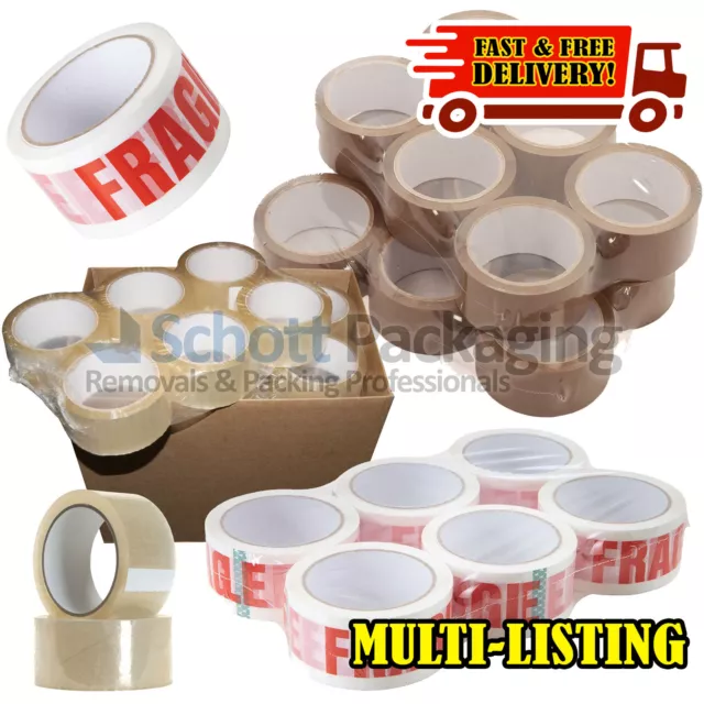 LONG LENGTH PACKING TAPE STRONG - BROWN / CLEAR / FRAGILE 48mm x 66M PARCEL TAPE