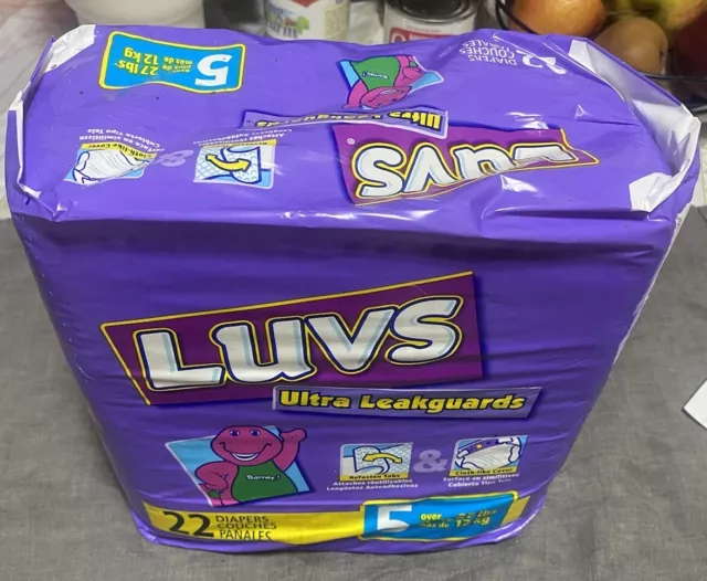 LUVS VINTAGE 2001 Size 5 Barney Diapers Ultra Leakguards SEALED ...
