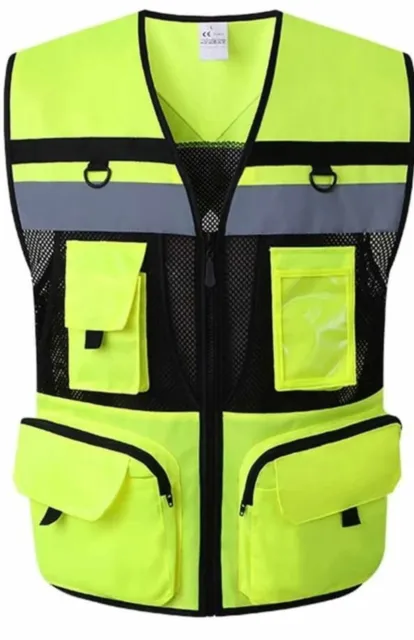 Hi Vis Jacket Executive Safety Vest, Multi Pockets High Visibility,Yellow Size S