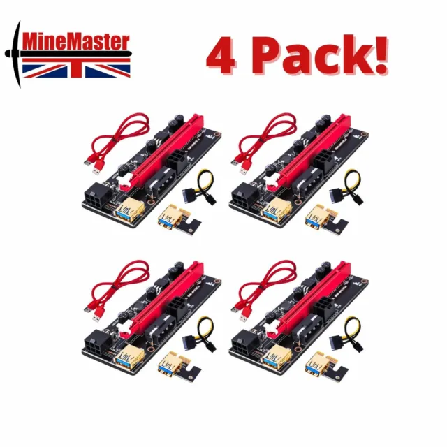 PCI-E 1x to 16x GPU Riser for Mining Cryptocurrency -Version 009s UK Stock 4pack