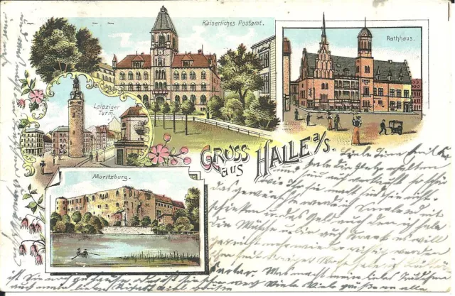 Sehr schöne Litho-Karte Von Gruss aus Halle, Zu Sehen 4. Ansichten, Gelaufen