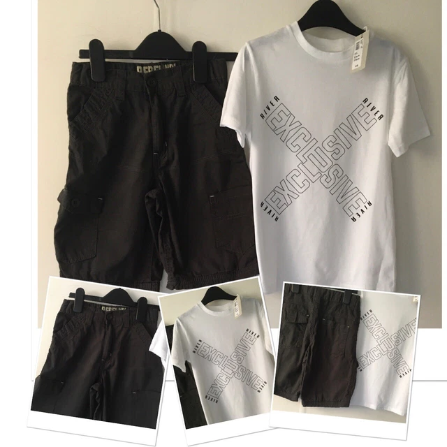 Rebel boys charcoal cargo summer shorts & New Tags River Island Top 5-6 Years