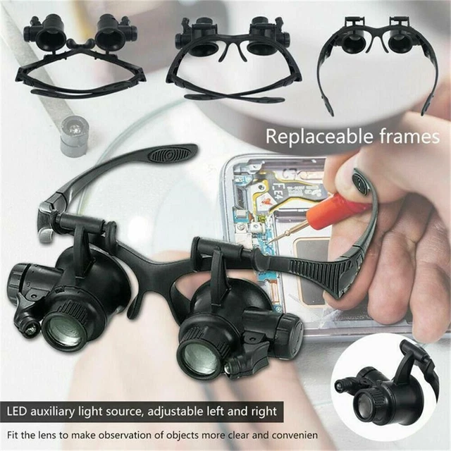 Tête montée Avec lumière LED Loupe Microscope bijoutier Lunettes Loupe Loupe