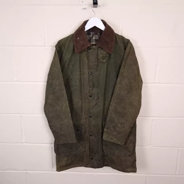 BARBOUR Border Vintage Wax Jacket Mens C38 Medium A205 Waxed Coat Sage Green 80s