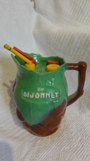 Faience  Rare Pichet "Un Dijonnet" Rochefrette Faience De  Longchamp Publicitair