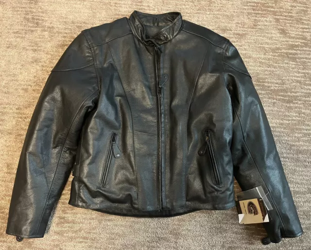 RIVER ROAD WOMEN'S  BLACK LEATHER BIKER MOTORCYCLE JACKET QUILTED LINING Med NWT