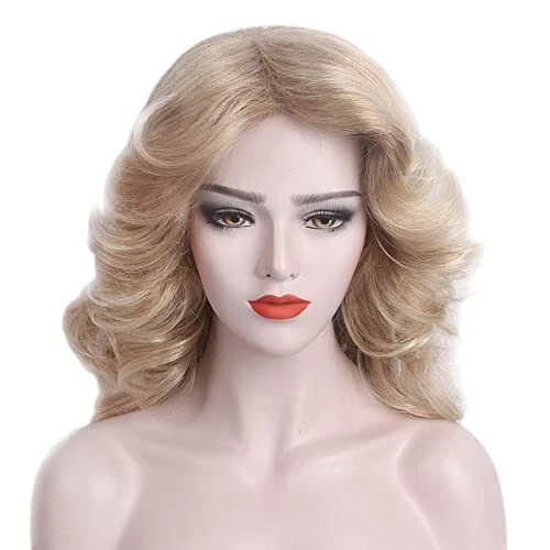 70s Feathered Wigs Disco Costume Blonde Natural for Women Party Fashion Acces...