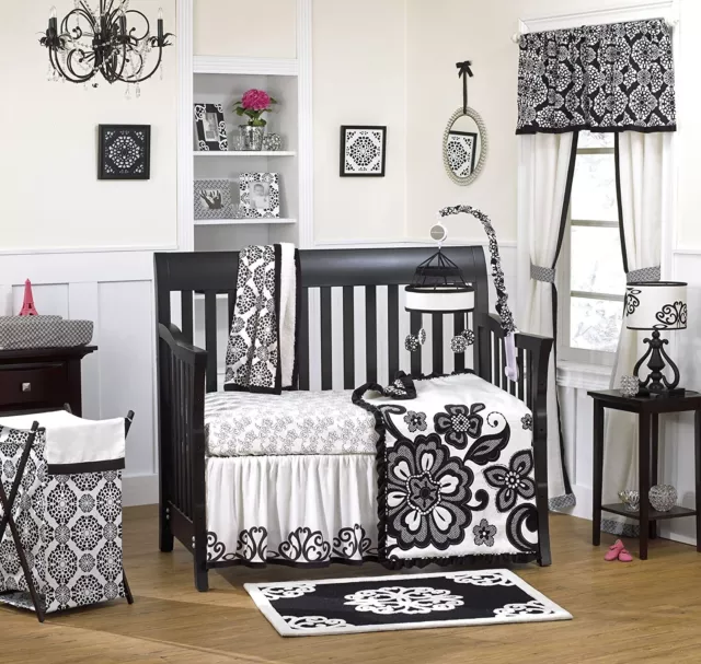 RARE 4-Pc CoCaLo Couture Crib Bedding Set Girl's Nursery Black White Shabby Chic