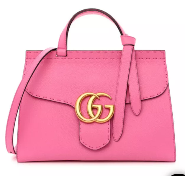 Gucci GG Marmont Top Handle Tote Bag Leather Pink