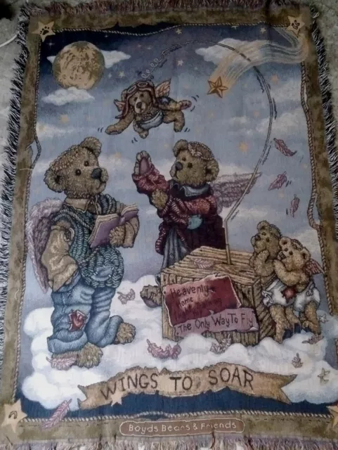 Boyds Bears and Friends Tapestry Throw Blanket “Wings To Soar” Boyds Bears Angel