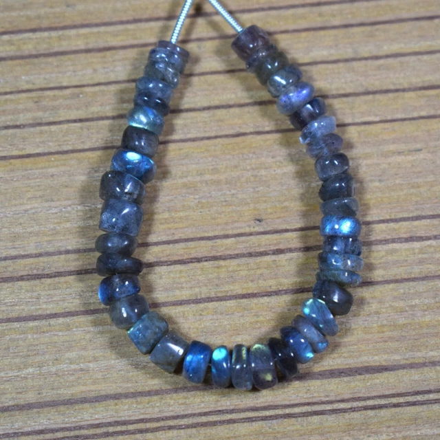 5-7MM Natural Blue Flashy Labradorite Smooth Wheel Gemstone 5" Loose Beads... 3