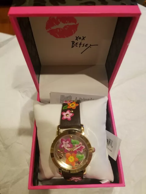 Betsey Johnson 3-d Flower Child Burgundy Watch New $85 in BOX