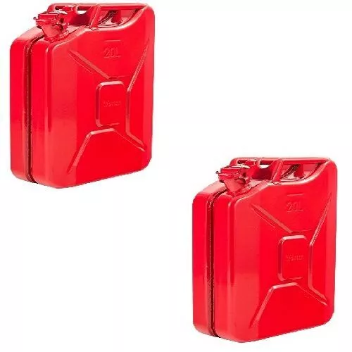 2 x 20 Litre Metal Fuel Jerry Can (Red) - Diesel / Petrol / Oil / Water / Gas