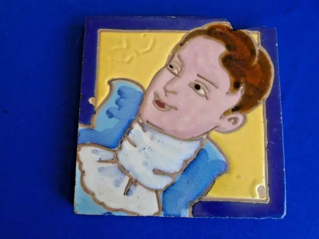 Vtg Tile Man Ascot Lace Tie as-is Smiling Face Blue Casanova Don Juan Gentleman