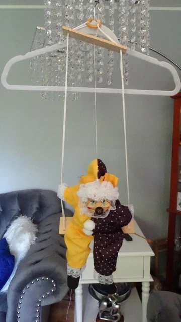 VINTAGE MARIONETTE STRING Puppet Clown On Swing Hanging Porcelain Face ...