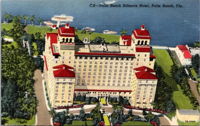 Palm Beach Biltmore Hotel FL Aerial View Ships Birds Eye Florida postcard P6