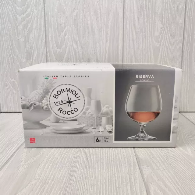 BORMIOLI ROCCO RISERVA  COGNAC GLASS SET OF 6 18.OZ Lead Free Crystal Glass