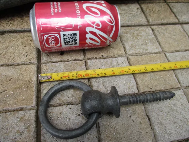 Vintage in Iron Huge & Strong Screw Ring Hook Wall or Ceiling Old Hanger Hanging