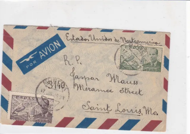 spain  1948 airmail stamps cover ref 19341